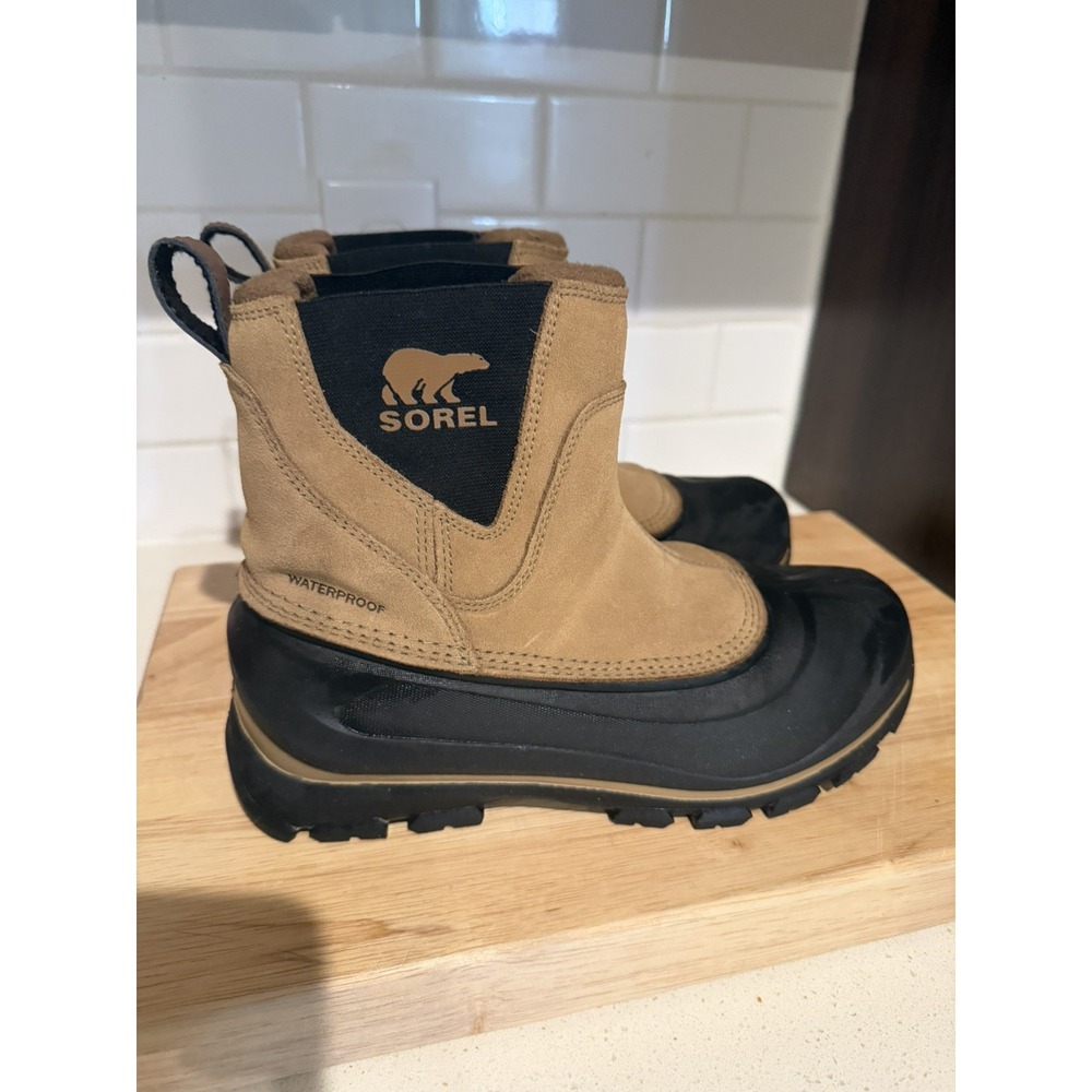 Sorel Buxton Mens Winter Boots Sz 8 Tan Black Suede Leather Waterproof Pull On - Picture 16 of 16